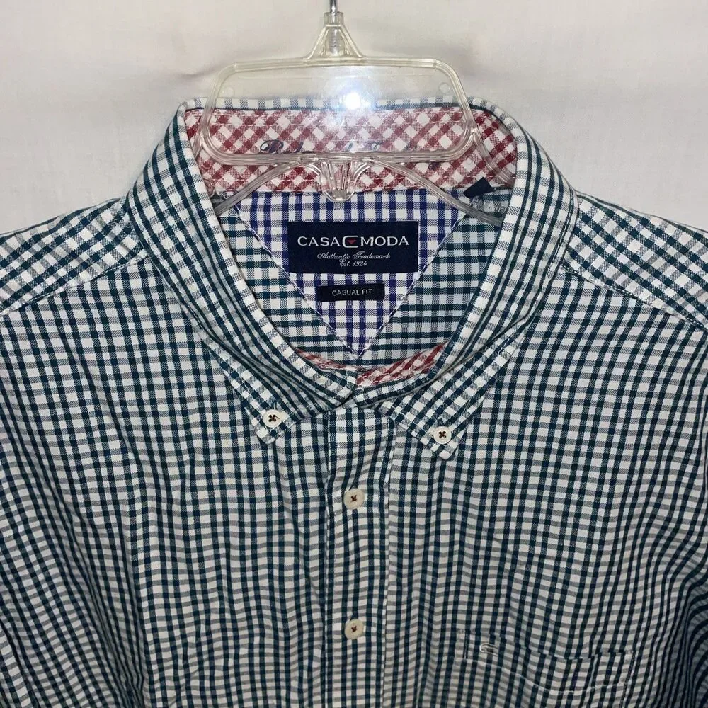 Casa C Moda Men’s Dress Shirt Size 2XL Blue Teal Gingham Business Thick Formal
